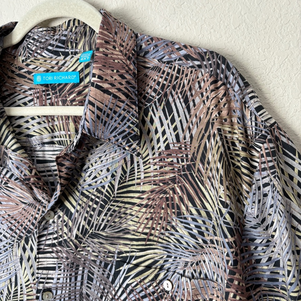 Tori Richard 2XT Hawaiin Aloha Leaf Print Cotton Lawn Shirt - Picture 4 of 11